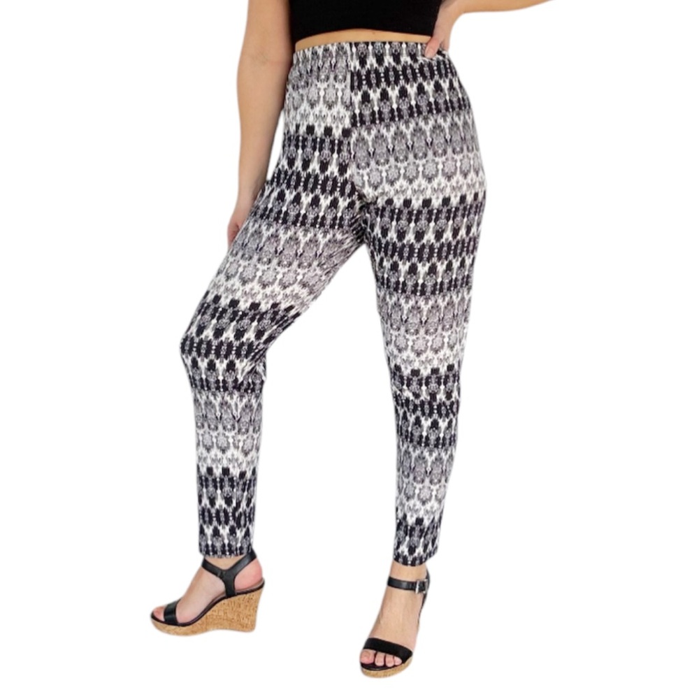 Allison Brittney black gray high rise tribal print stretch leggings size XL